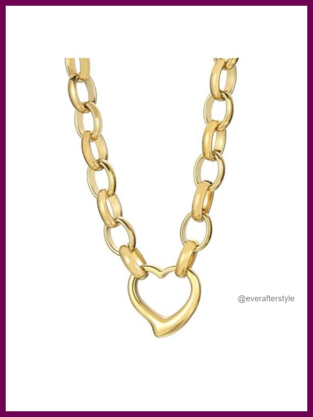 Stainless Steel Chunky Chain Necklace with Heart Charm